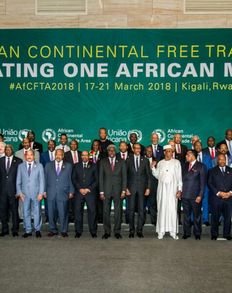 The African Heads of States and Governments pose during African Union (AU) Summit for the agreement to establish the African Continental Free Trade Area in Kigali, Rwanda, on March 21, 2018. / AFP PHOTO / STR        (Photo credit should read STR/AFP/Getty Images)